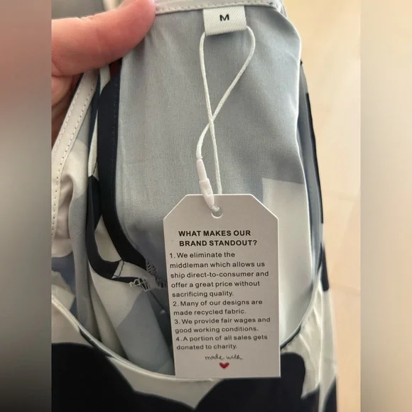 Navy & White Floral Dress With Pockets | Size M NWT - Picture 3 of 4